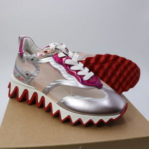 Christian Louboutin 37.5 Sharkina Flat Pink Psychic ZigZag sole sneakers E709